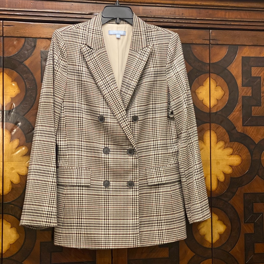 ANTONIO MELANI Cream and Black Blazer Double-Breasted Suit Jacket
